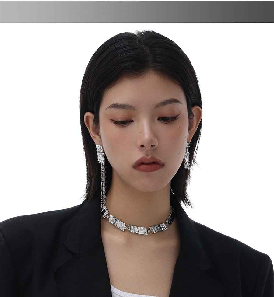 Unisex Plate Nail Bar Necklace - Gold-Plated Copper Minimalist Clavicle Chain in Silver Finish