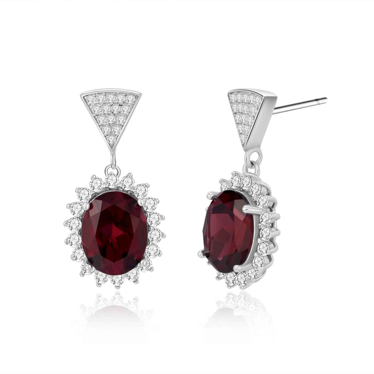 Elegant Garnet Flower Drop Earrings in 925 Sterling Silver with 5ct Natural Stones