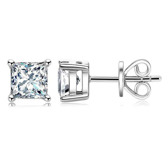 Princess Cut Moissanite Earrings – 0.5ct Total White Gold-Plated, Simple Elegant Design