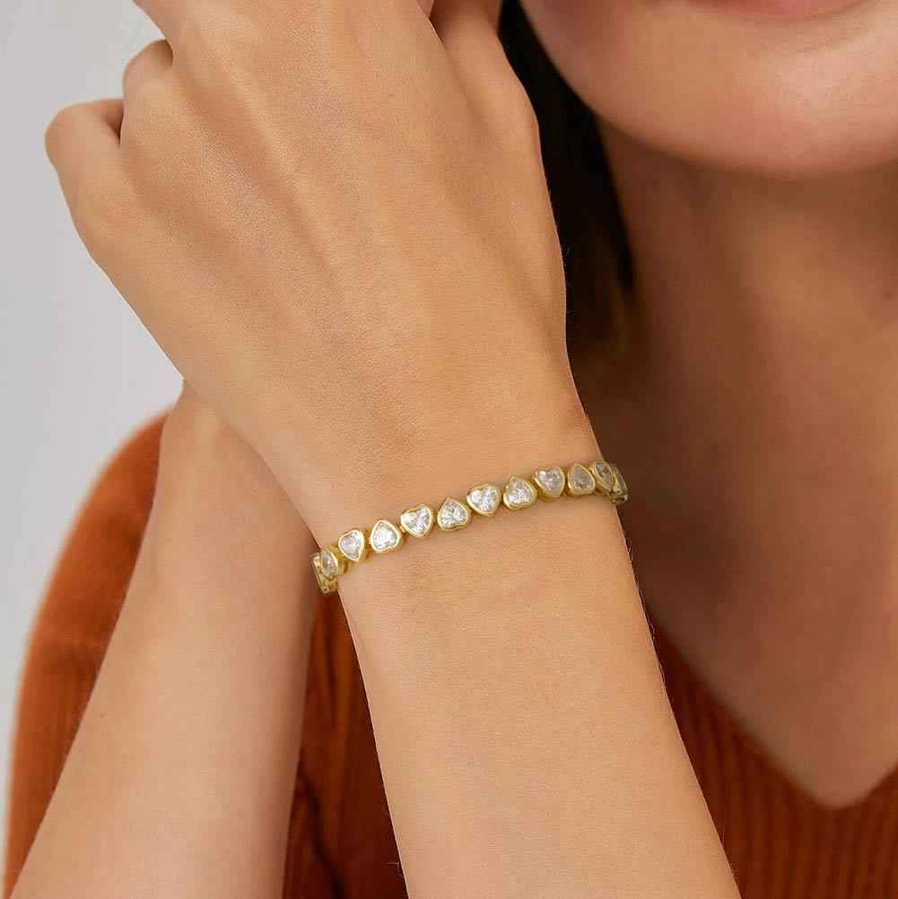 Sterling Silver Zircon Tennis Bracelet - Classic Geometric Design in Gold & Platinum Finishes, Available in Multiple Lengths