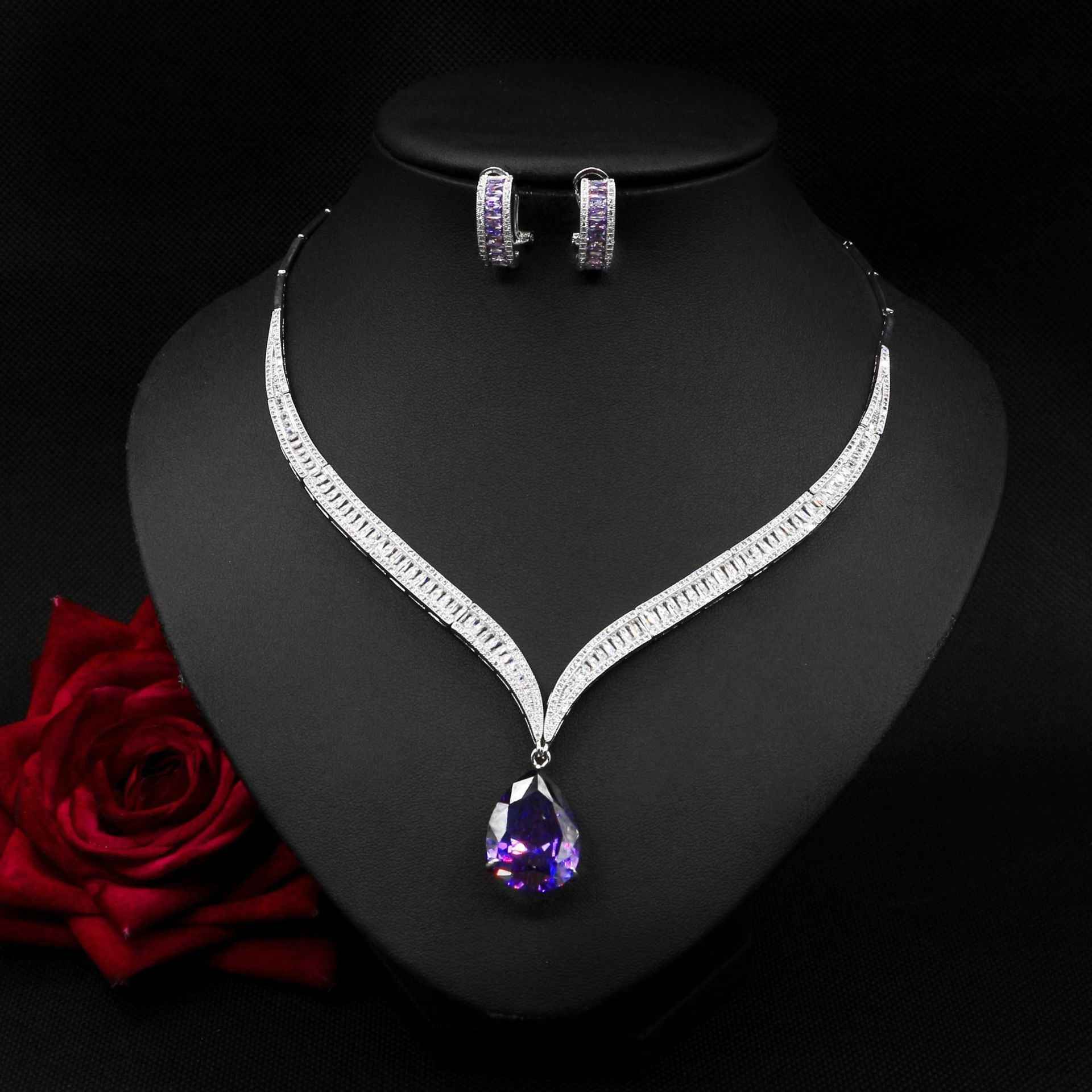 Pear Cut Zircon Necklace Set: Elegant Statement Necklace & Earring Set