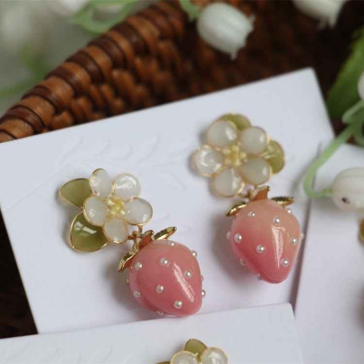 Cute Strawberry Earrings – Japanese Style, 925 Sterling Silver or Gold-Plated, Multiple Backings Available