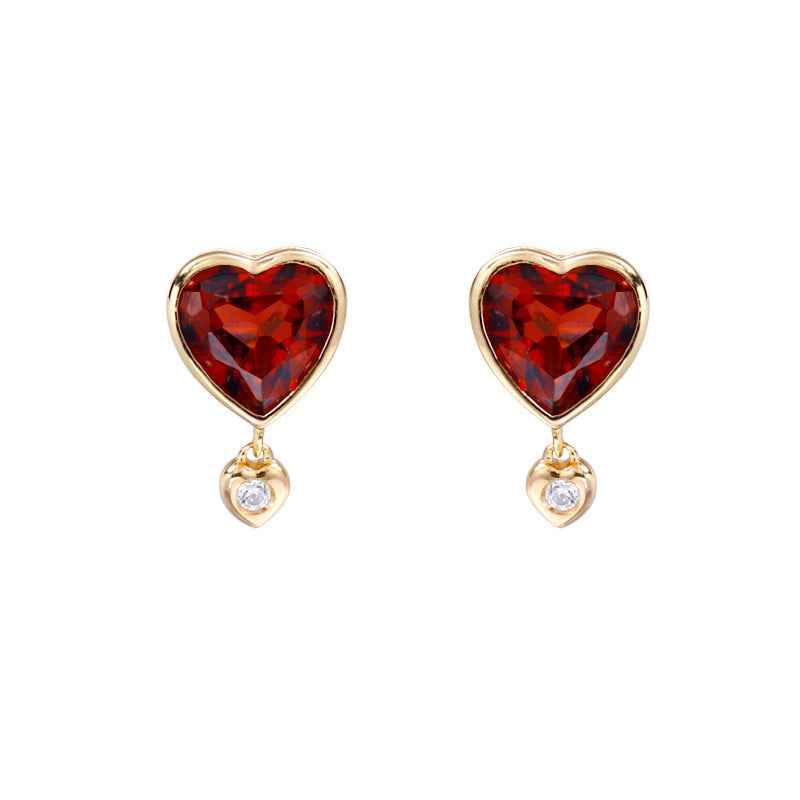Natural Garnet Heart Stud Earrings in 925 Sterling Silver with Zircon Accents – Romantic Gemstone Jewelry