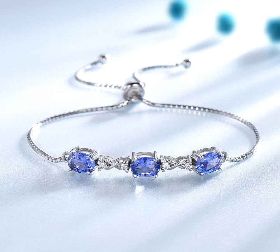 Blue Wave Tanzanite Bracelet - Adjustable Sterling Silver Ocean-Inspired Luxury in Multiple Colors