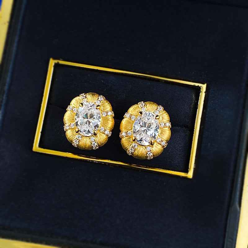 Italian Brushed Gold Stud Earrings - Unisex 925 Sterling Silver with Matte Luxury Finish