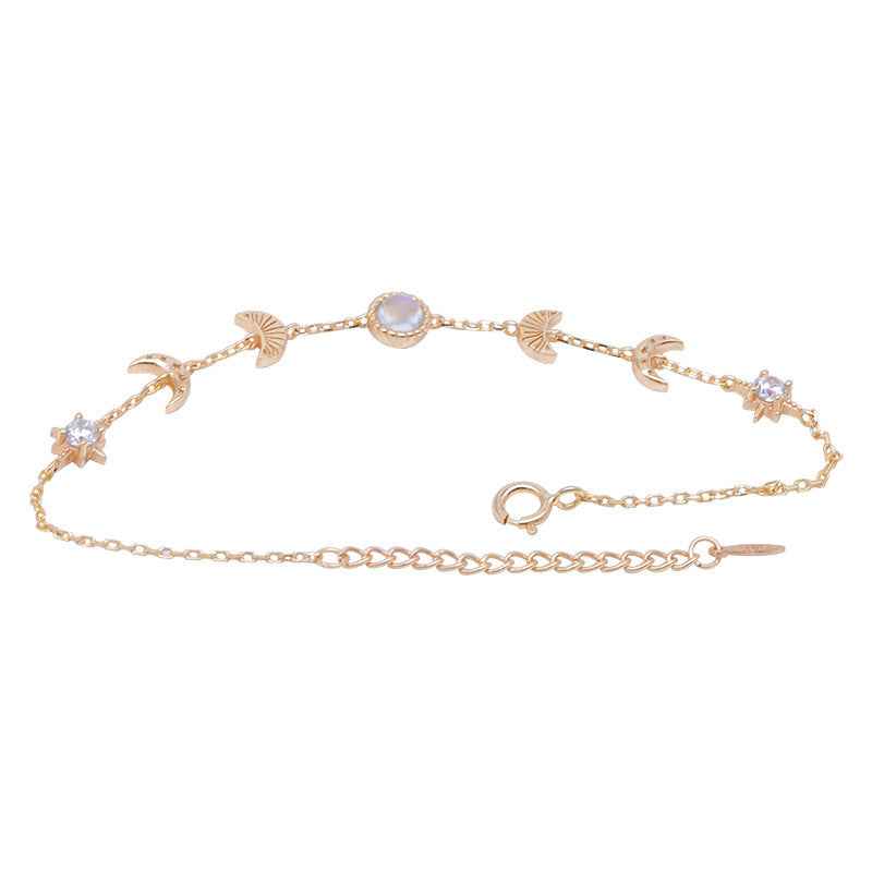 Celestial Moonstone Bracelet - Gold-Plated S925 Sterling Silver Moon & Star Design