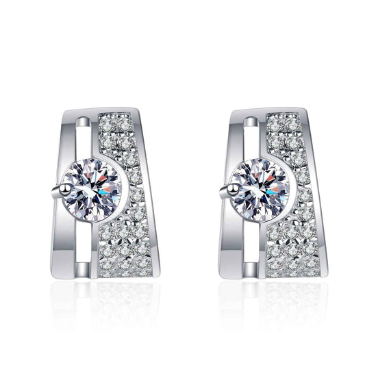 Rectangular Moissanite Stud Earrings - 0.60ct Total Brilliance in Sterling Silver, Elegant Diamond Alternative