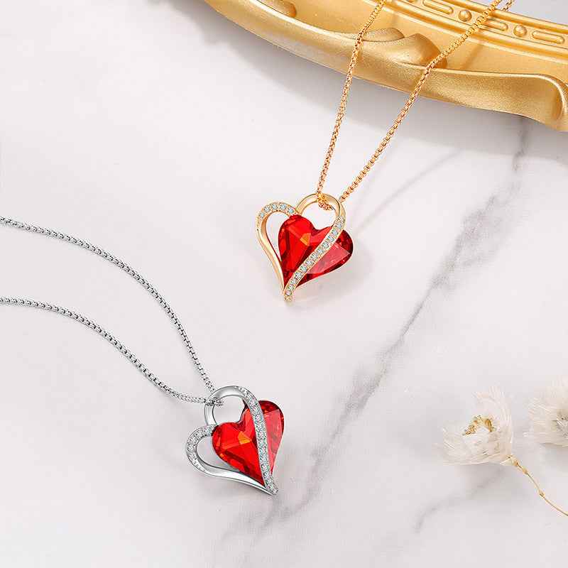 High-End Crystal Pendant Necklace - Bold Statement Jewelry in Plated Copper, Available in Red or Rose