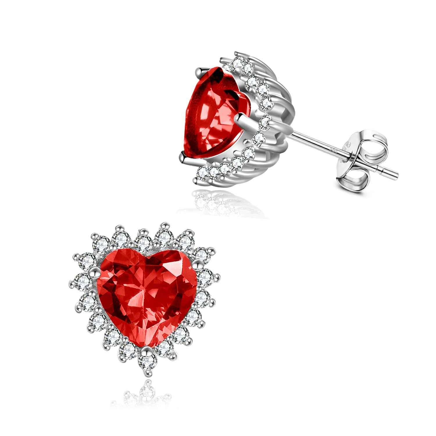 Heart-Shaped Cubic Zirconia Earrings in 925 Sterling Silver - Romantic White Gold Plated Everyday Jewelry