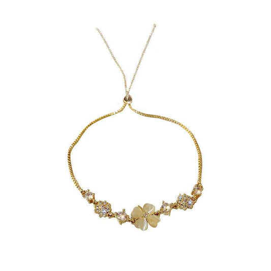 Gold-Plated Cat's Eye Bracelet with Adjustable Petal Charm Jewelry