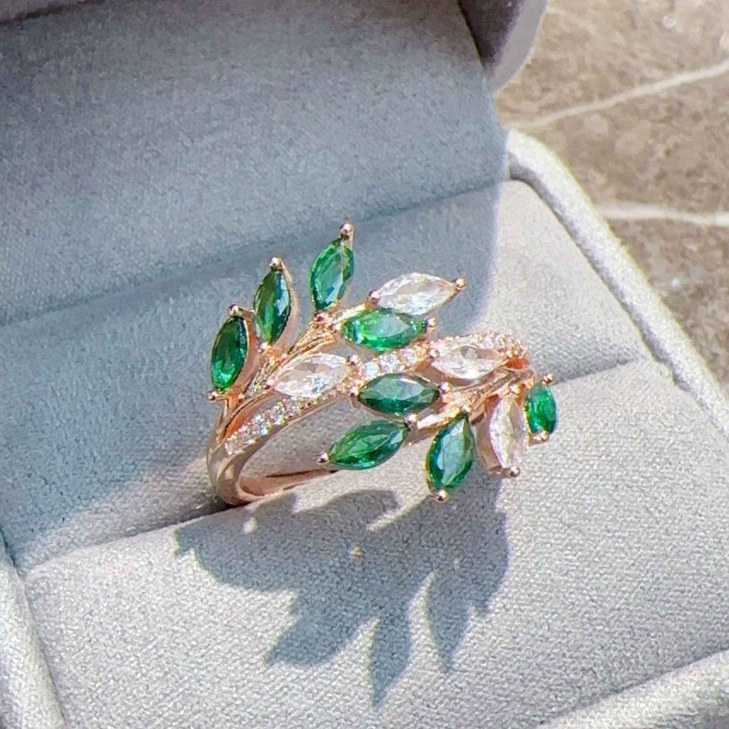 Rose Gold Geometric Zircon Ring - Unisex Real Gold Jewelry in Purple, Blue, Green Options