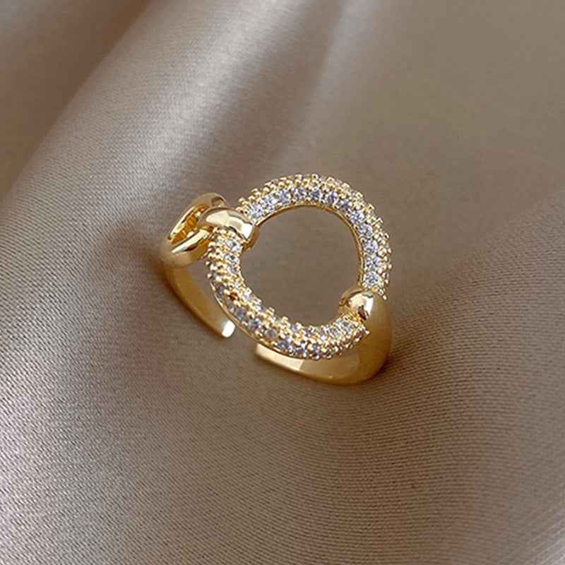 Classic Adjustable Zircon Circle Ring | Korean Fashion Statement Jewelry for Women
