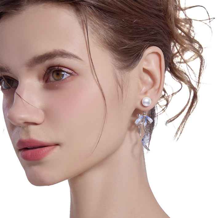 Ribbon Bowknot Earrings - Stylish Silver or Gold-Plated Alloy in Blue or Silvery
