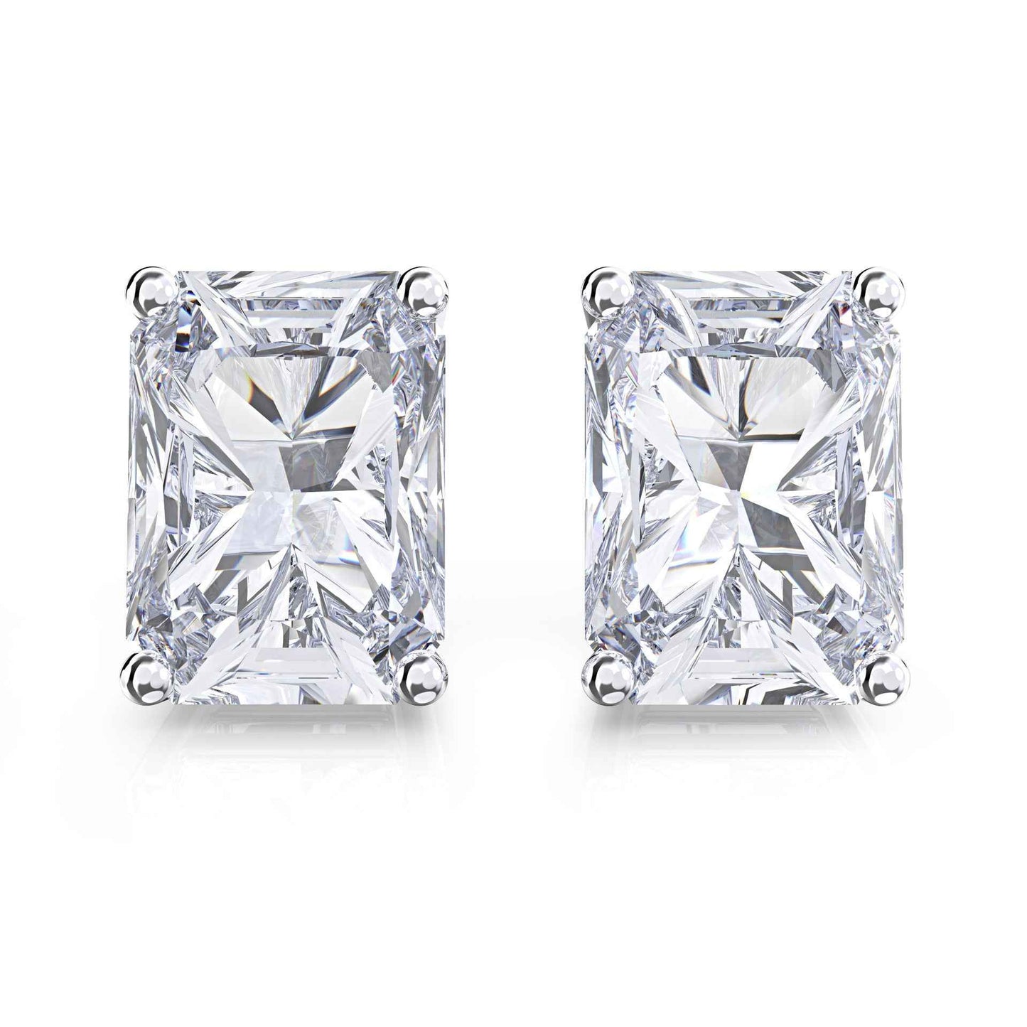 Rectangular Zircon Stud Earrings in 925 Sterling Silver - Minimalist Unisex Design with Four-Prong Setting