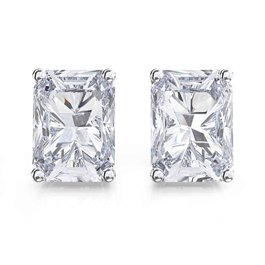 Rectangular Zircon Stud Earrings in 925 Sterling Silver - Minimalist Unisex Design with Four-Prong Setting