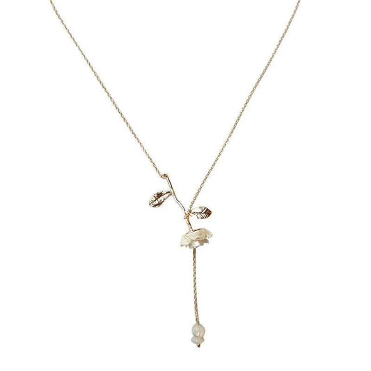 French Vintage Rose Necklace – Gold-Plated 925 Silver, Resin & Shell in Romantic Boutique Style