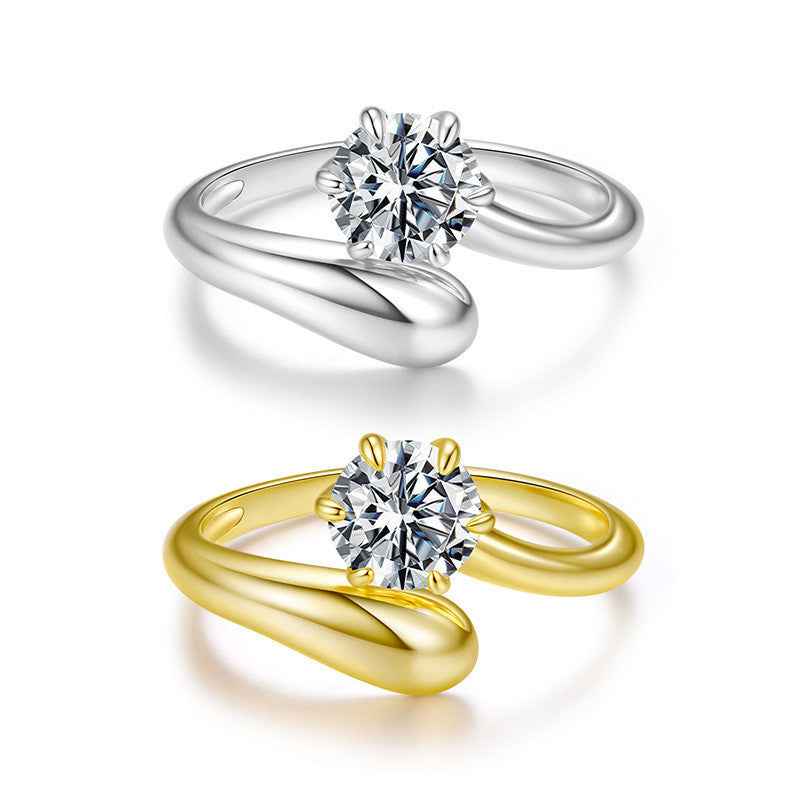 Moissanite Wedding Ring - Elegant Luxury S925 Sterling Silver (Gold or Silver Finish) | Women's Modern Geometric Bridal Jewelry