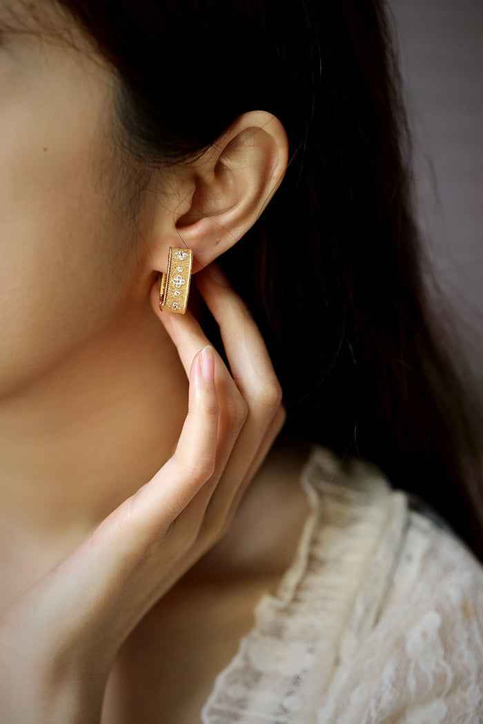 Vintage Gold-Plated Statement Earrings – 9mm Wide, Thick 925 Sterling Silver with Cubic Zirconia Accents