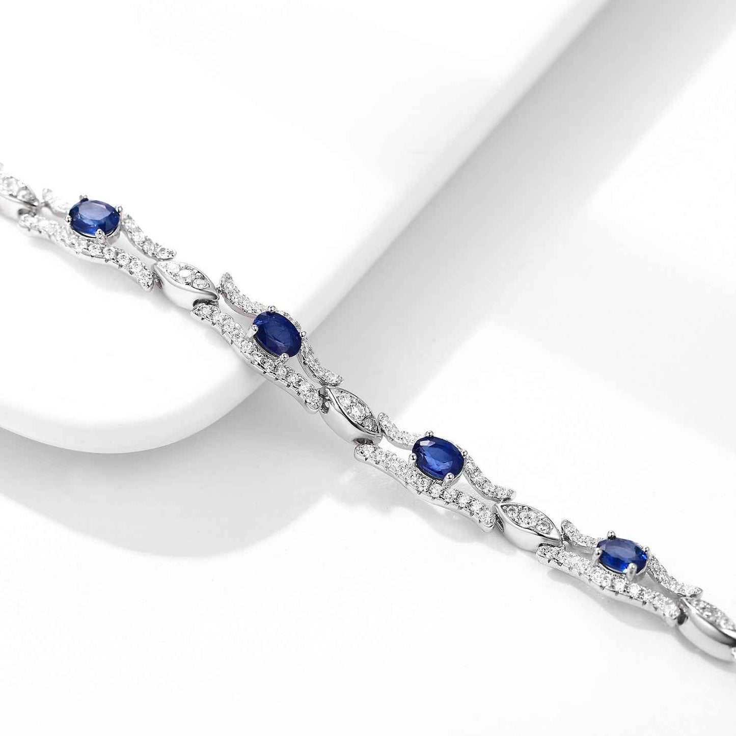 Natural Sapphire Bracelet in S925 Sterling Silver - Geometric Design Luxury Women's Jewelry