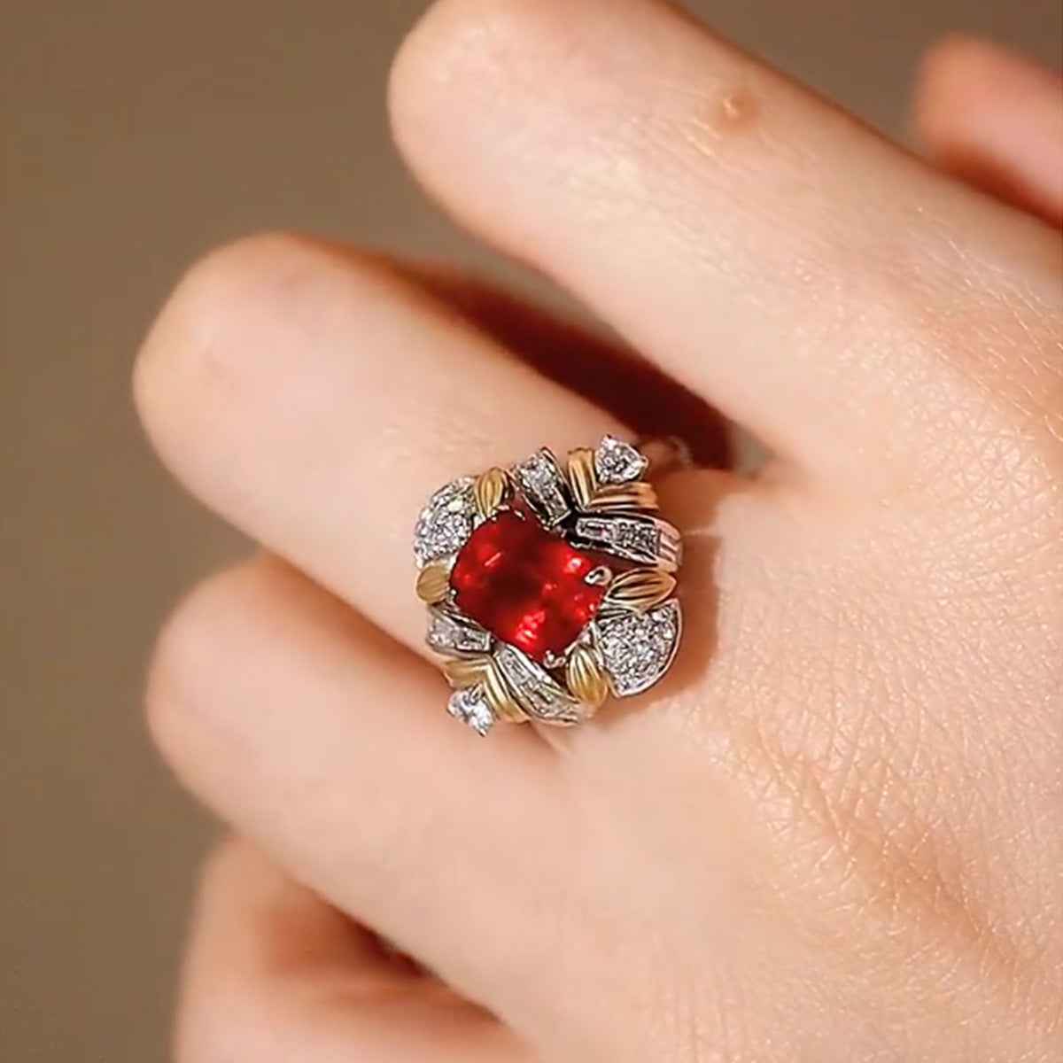 Geometric Quadrilateral Ring in S925 Sterling Silver with Yellow & White Gold Finish - Unisex Affordable Luxury Jewelry