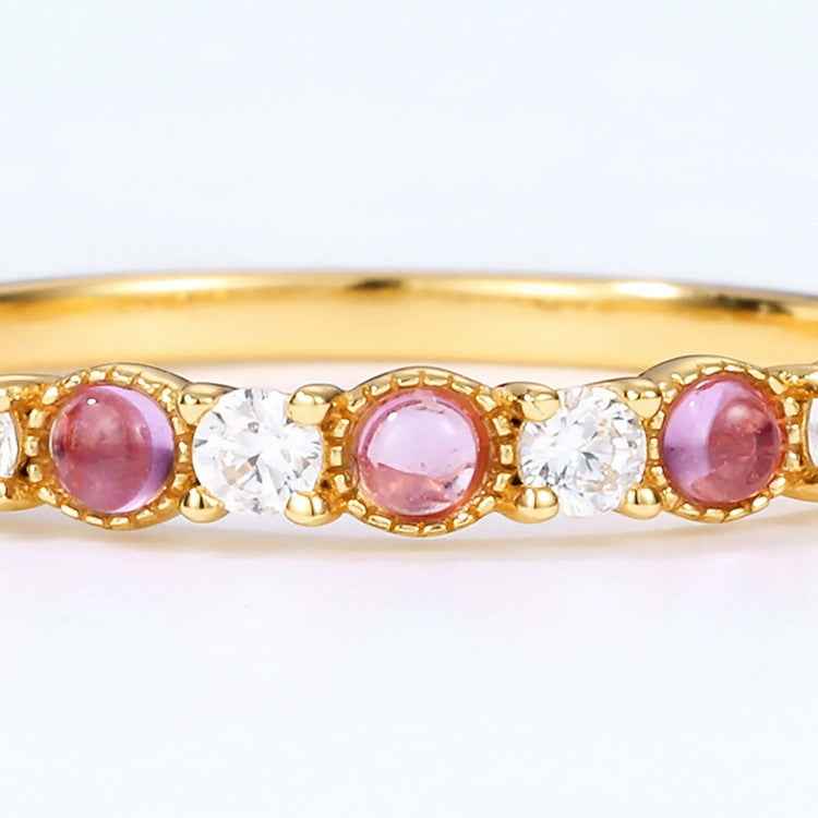 Lavender Amethyst Silver Gold Plated Ring with White Zirconium for Women