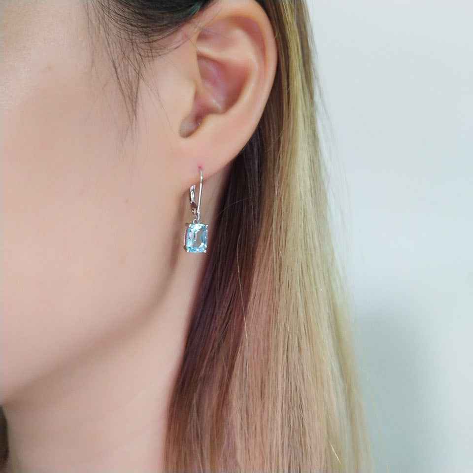 Blue Topaz Geometric Earrings in 925 Sterling Silver - Modern Drop Design