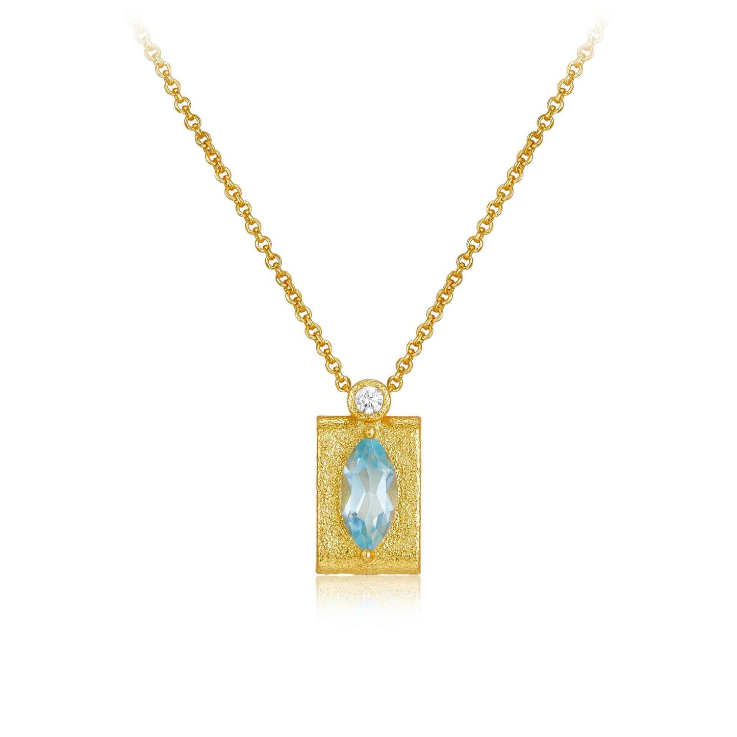 Vintage Topaz Pendant Necklace in Gold-Finished 925 Sterling Silver with Geometric Design and Adjustable Bead Chain