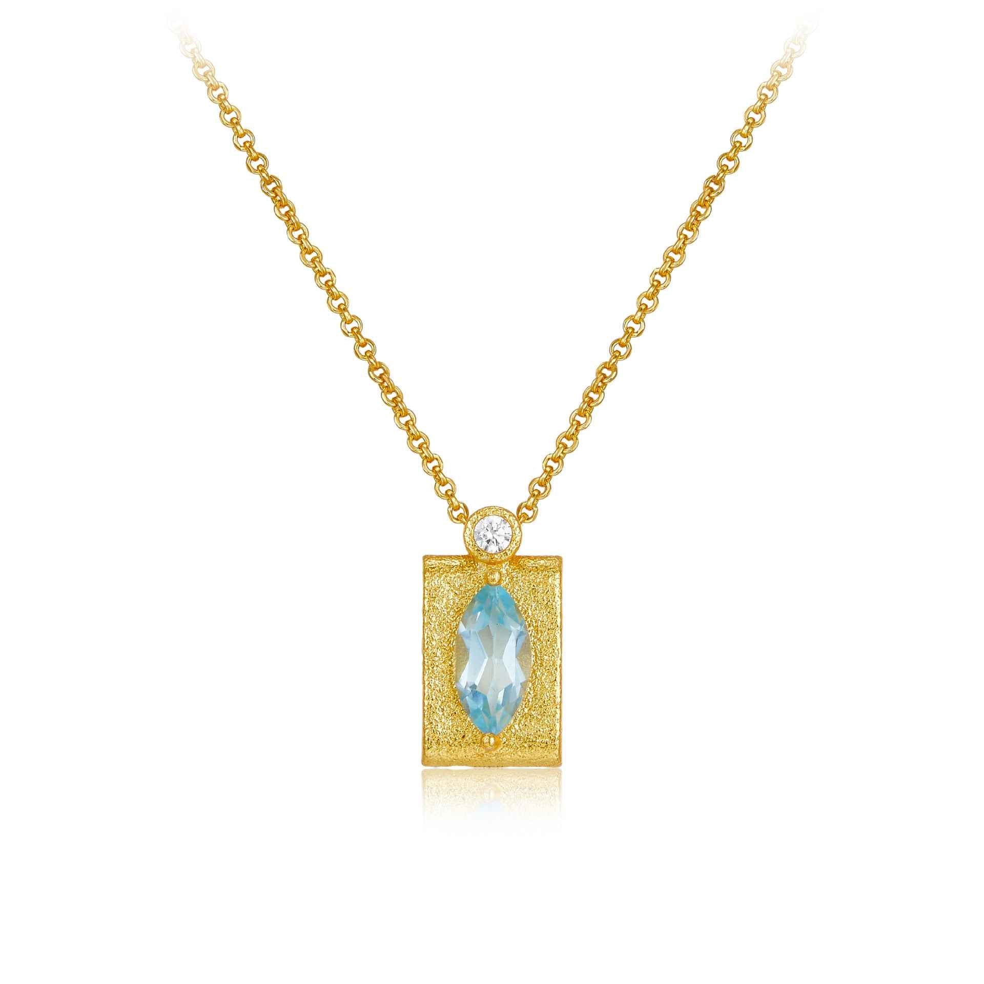 Vintage Topaz Pendant Necklace in Gold-Finished 925 Sterling Silver with Geometric Design and Adjustable Bead Chain