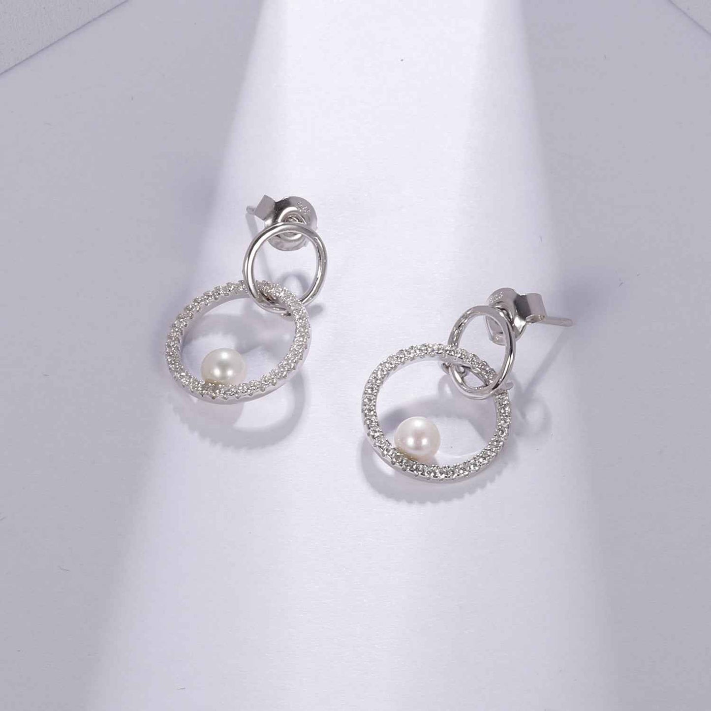 Natural Freshwater Pearl Jewelry Set | 925 Sterling Silver Necklace & Earrings in White Pearl, Cross Chain Design