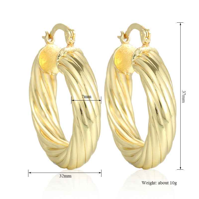 Gold-Tone Geometric Clip-On Earrings - Vintage Twist Hollow Design for Non-Pierced Minimalist Jewelry