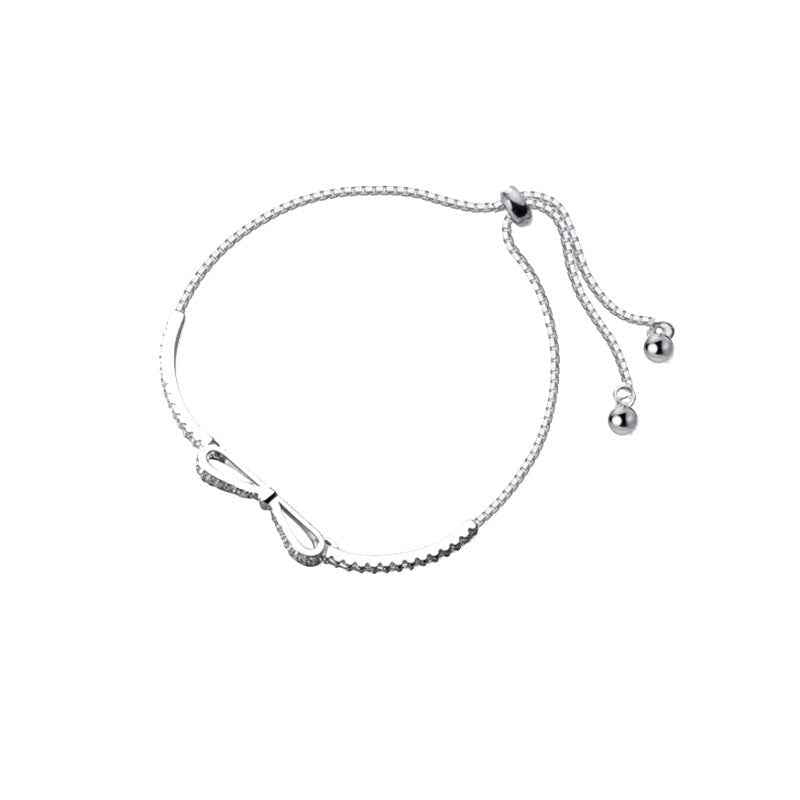 Minimalist Bow Bracelet - 925 Sterling Silver, Princess Style, Adjustable Travel Gift