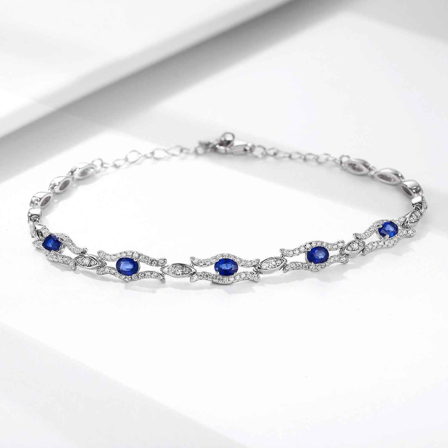 Natural Sapphire Bracelet in S925 Sterling Silver - Geometric Design Luxury Women's Jewelry