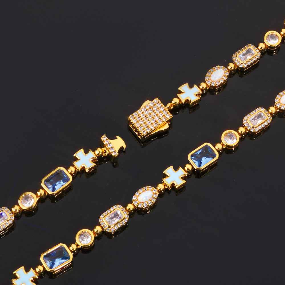 6mm Cross Drop Geometric Bracelet - Unisex Hip-Hop Style in Gold & Platinum Finishes, Available in Multiple Lengths