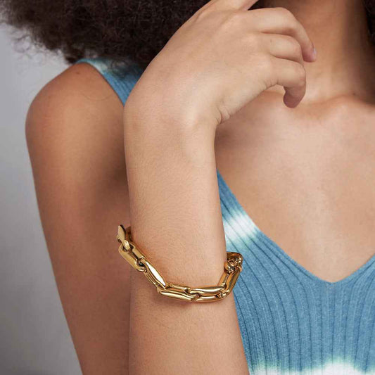 Chunky Titanium Steel Bracelet - Unisex 18K Gold or Silver Plated Statement Chain