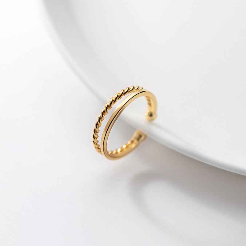 Double-Layer Twist Line Ring – Adjustable S925 Sterling Silver Jewelry for Women in Gold & Silver Finishes