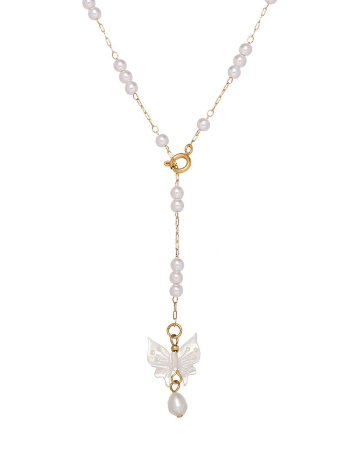 Natural Freshwater Pearl Butterfly Necklace – Elegant Shell Design with Twist Chain
