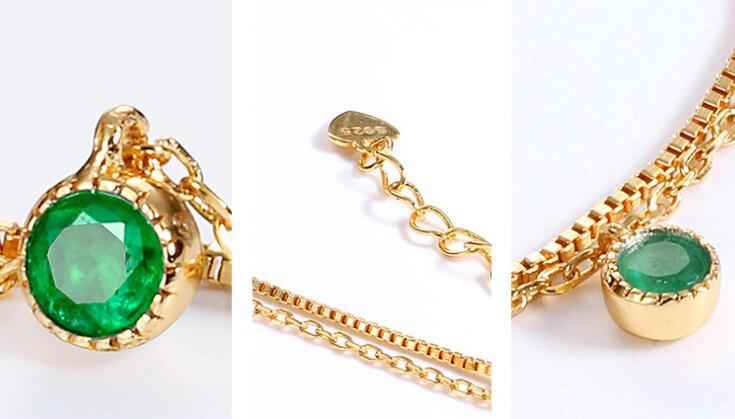 Two-Layer Sterling Silver Bracelet with Natural Emerald – Elegant Gold-Plated Geometric Design