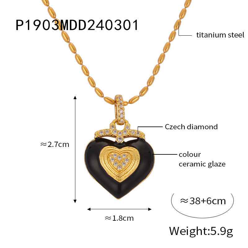 Geometric Love Pendant Necklace - Modern Gold-Plated Titanium Steel Clavicle Chain for Elegant Style