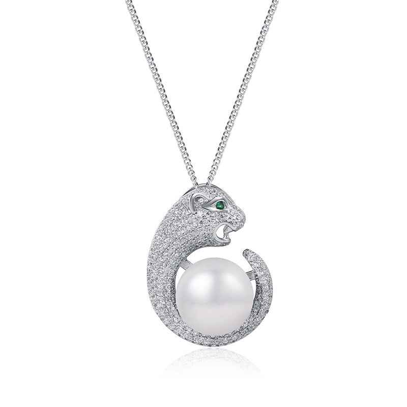 Sterling Silver Pearl Choker Necklace with Rhinestone Accents - Platinum Plated Women's Jewelry