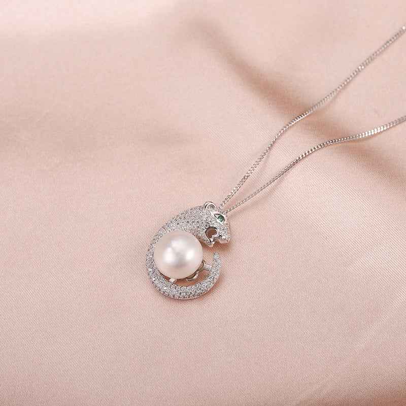 Sterling Silver Pearl Choker Necklace with Rhinestone Accents - Platinum Plated Women's Jewelry