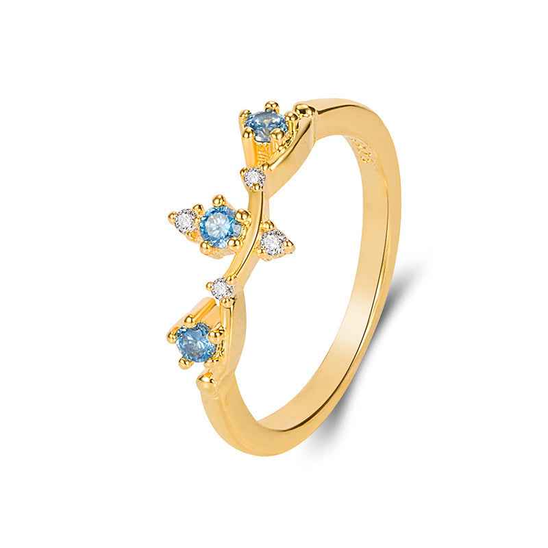 Blue Crystal Gold Index Ring - Geometric Diamond-Encrusted Jewelry for Women, Perfect Gift-Ready Statement Piece
