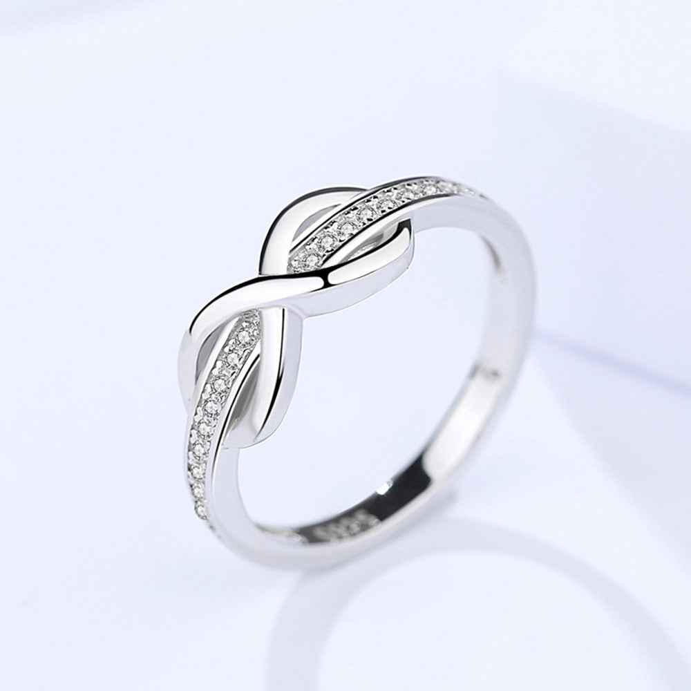 Full Diamond Infinity Ring - Sterling Silver Geometric Jewelry with Sparkling Figure 8 Design for Women