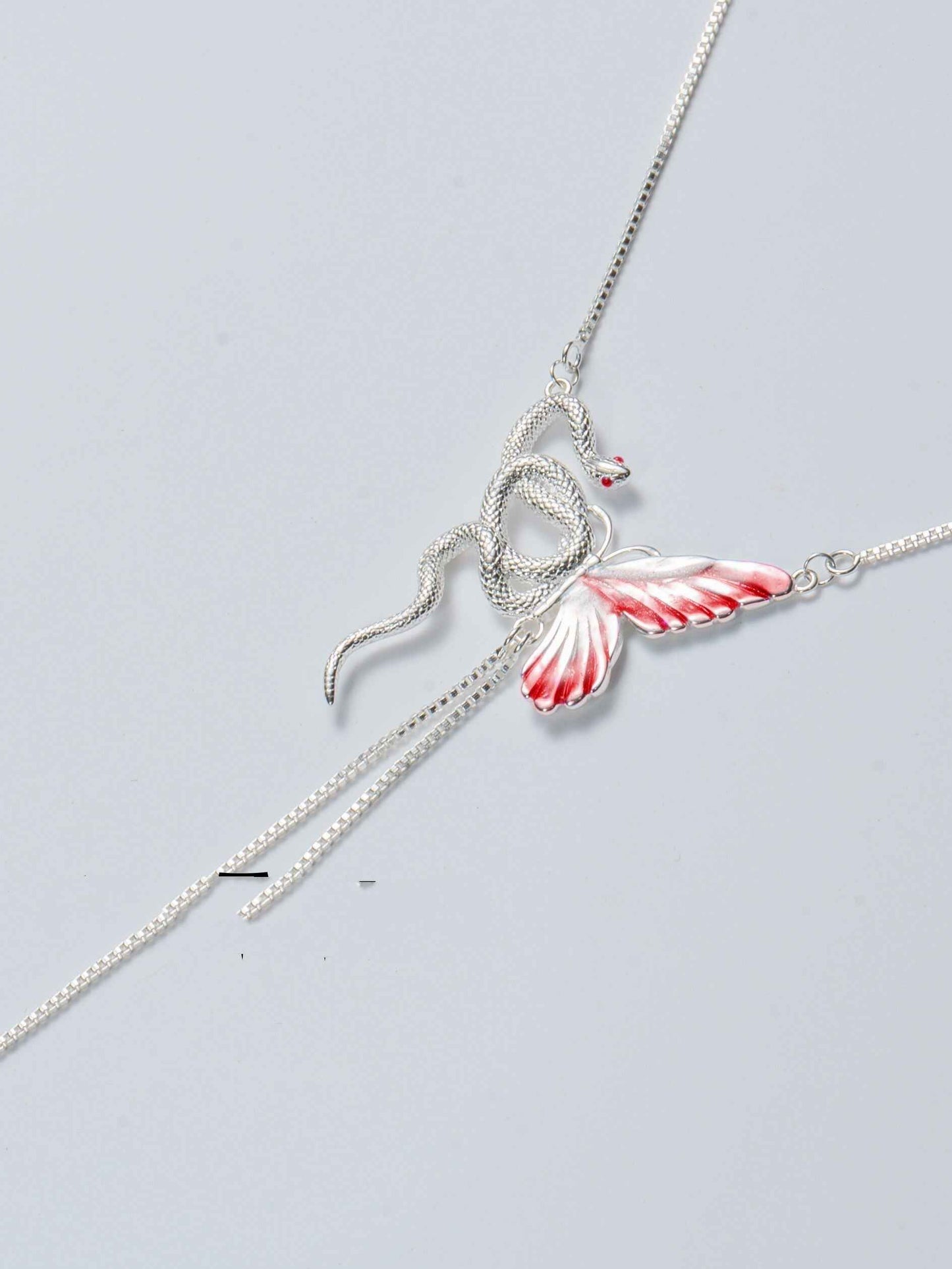 Butterfly Snake Pendant Necklace – Unisex Silver-Plated Copper Bold Statement Design