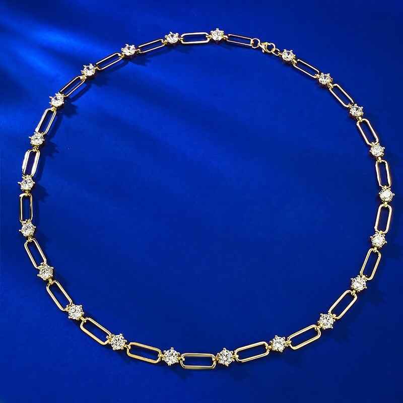 Twin Round Diamond Clavicle Necklace - S925 Sterling Silver with Gold or Silver Finish, Geometric Design