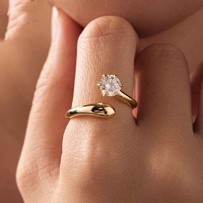 Moissanite Wedding Ring - Elegant Luxury S925 Sterling Silver (Gold or Silver Finish) | Women's Modern Geometric Bridal Jewelry