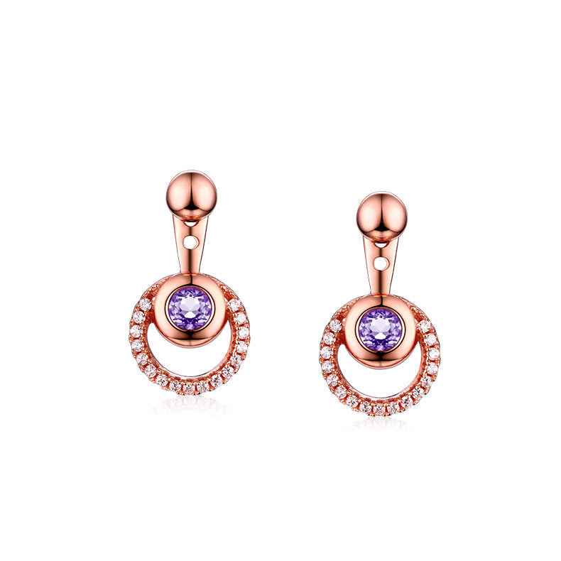 Rose Gold Amethyst Earrings - Halo Drop Design