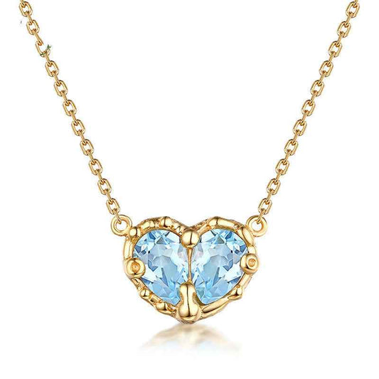Heart-Shaped Gemstone Necklace - S925 Gold-Plated Natural Topaz or Pink Crystal, Adjustable Design