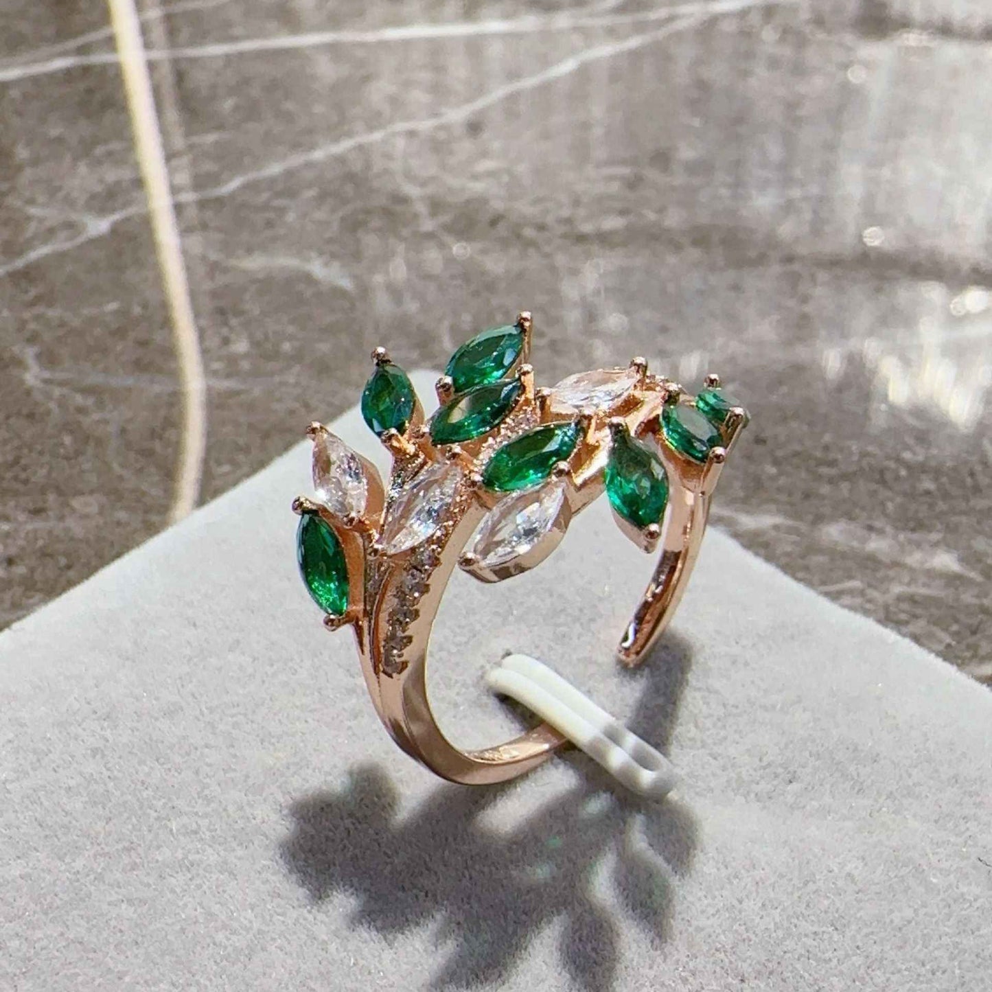 Rose Gold Geometric Zircon Ring - Unisex Real Gold Jewelry in Purple, Blue, Green Options