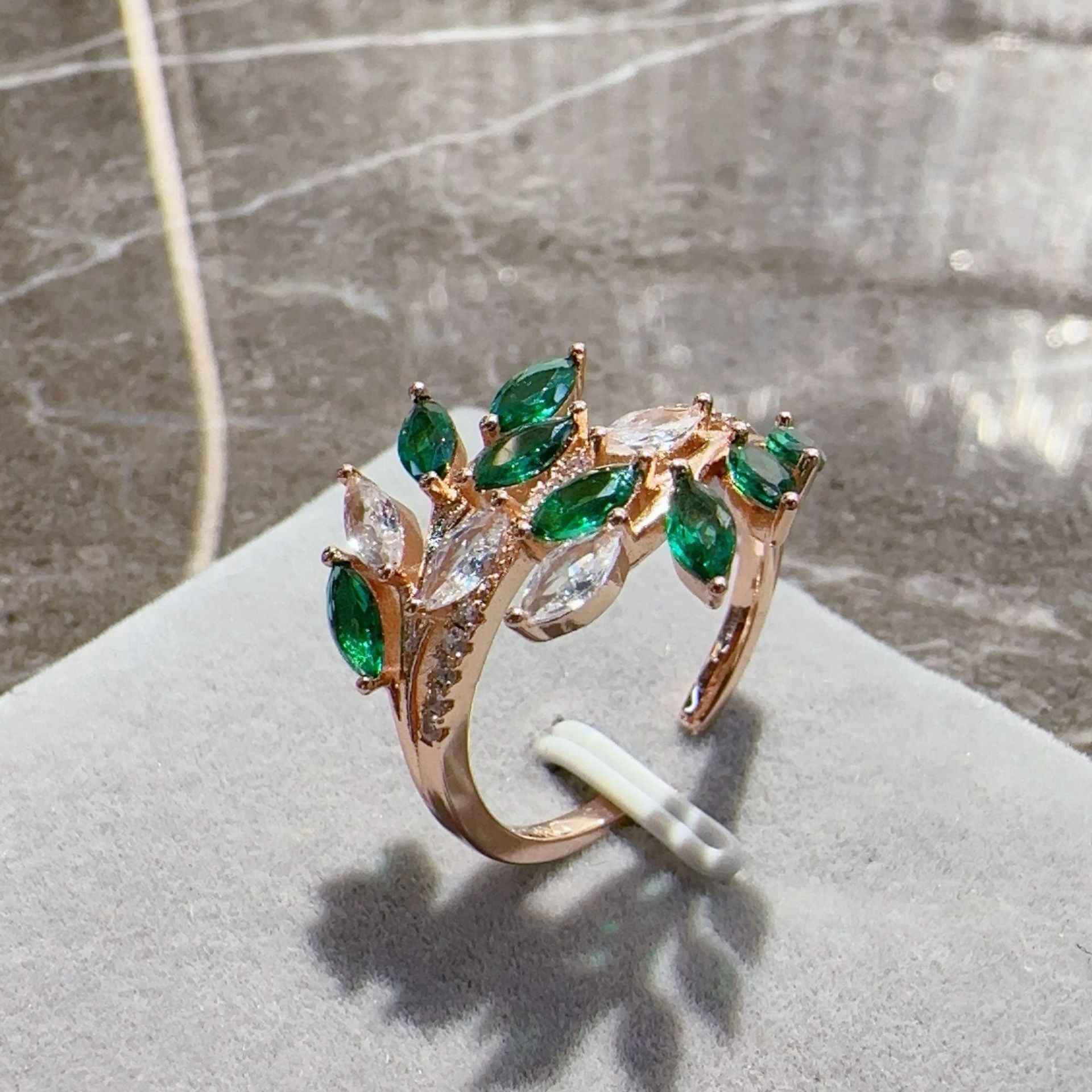 Rose Gold Geometric Zircon Ring - Unisex Real Gold Jewelry in Purple, Blue, Green Options