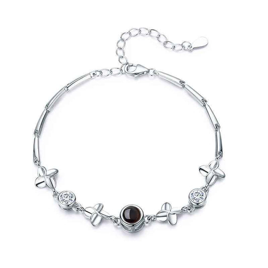 100 Language I Love You Bracelet - Lucky Four-Leaf Clover Projection in Rose Gold or Silver Finish